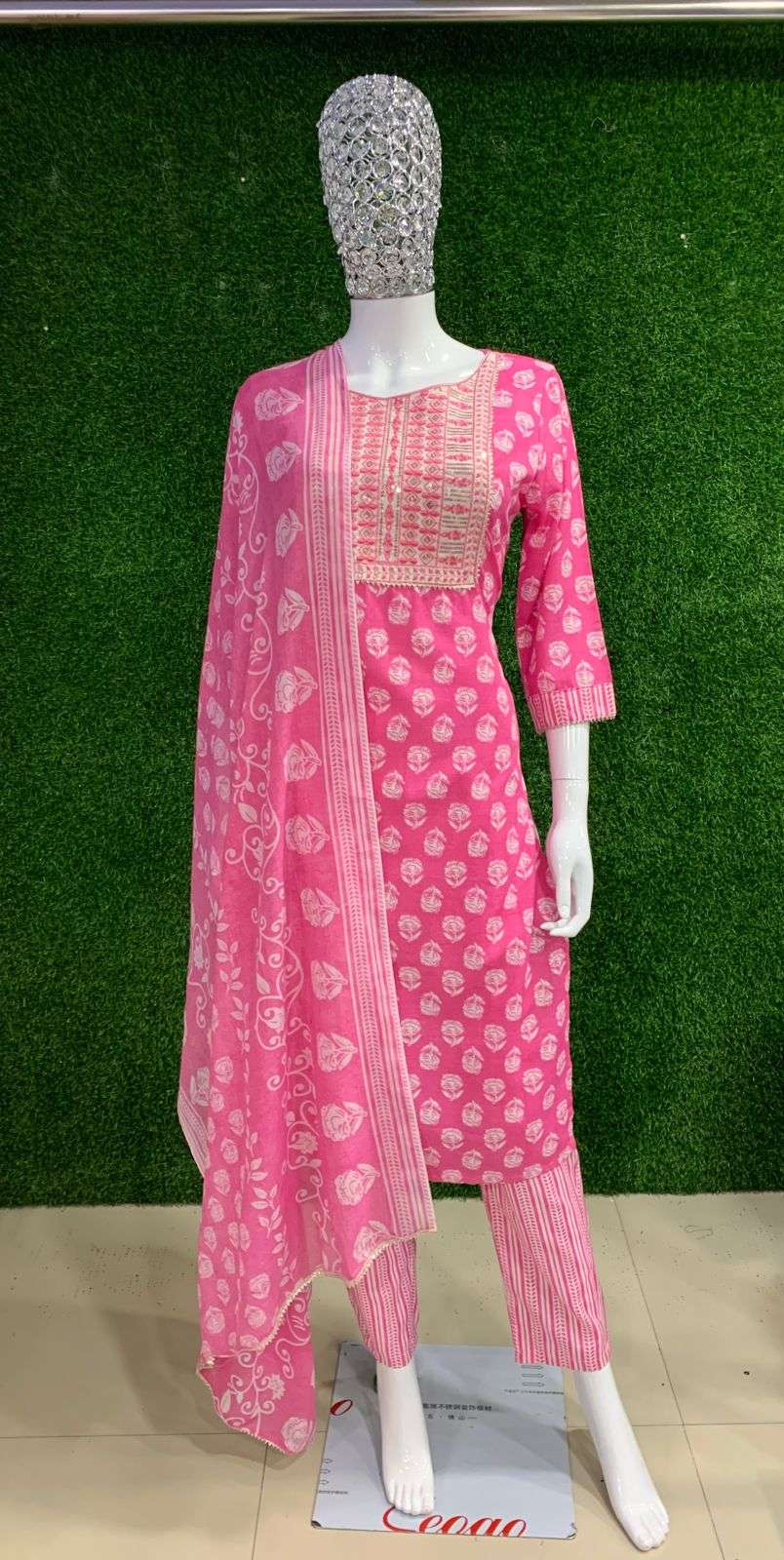 BEMITEX PRESENTS PINK PURE 6060 COTTON FABRIC BASED 3 PIECE READYMADE SUIT COMBO COLLECTION WHOLESALE SHOP IN SURAT